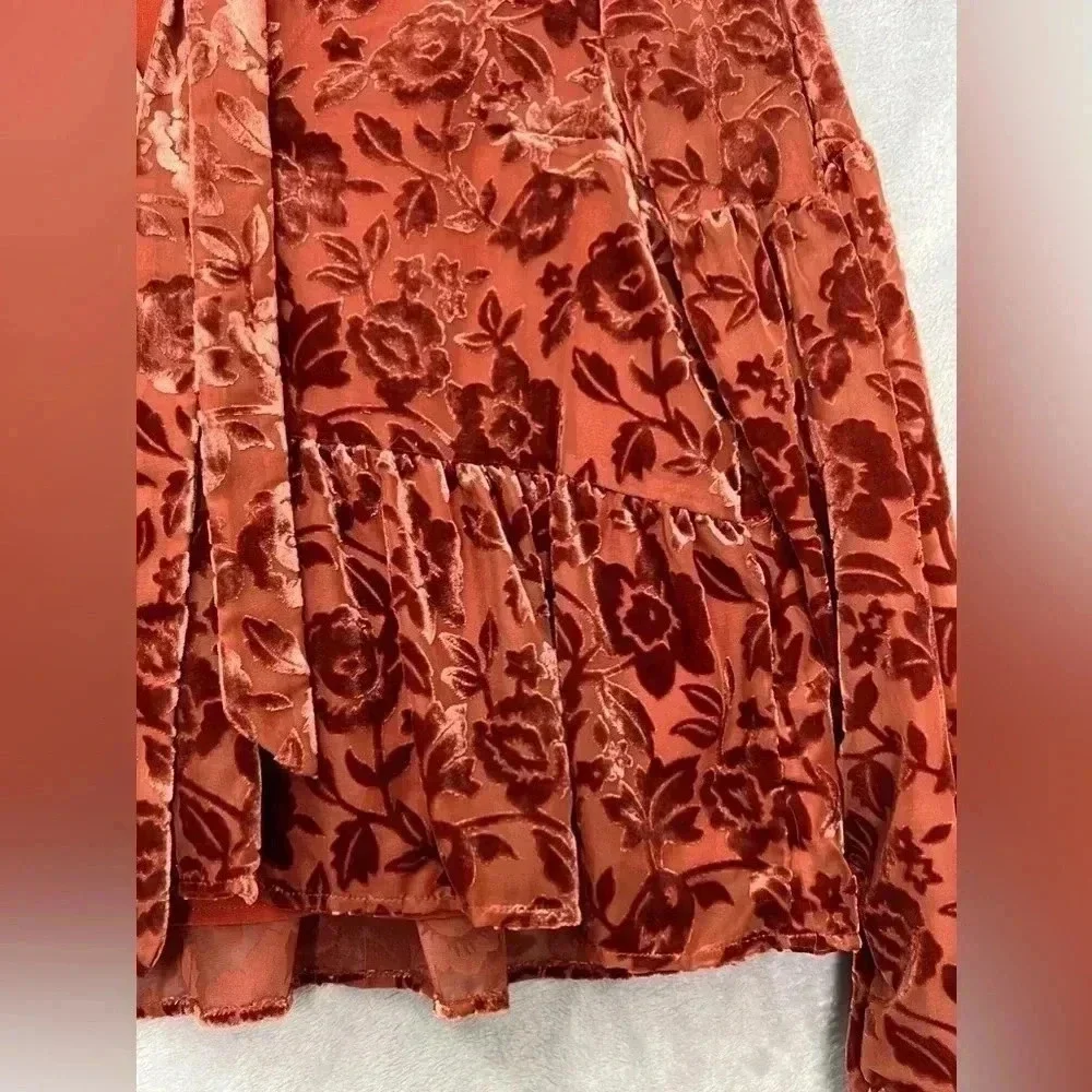Anthropologie Burnout‎ Velvet Tie-Neck Oversized Blouse whimsiGoth Peplum Sz S